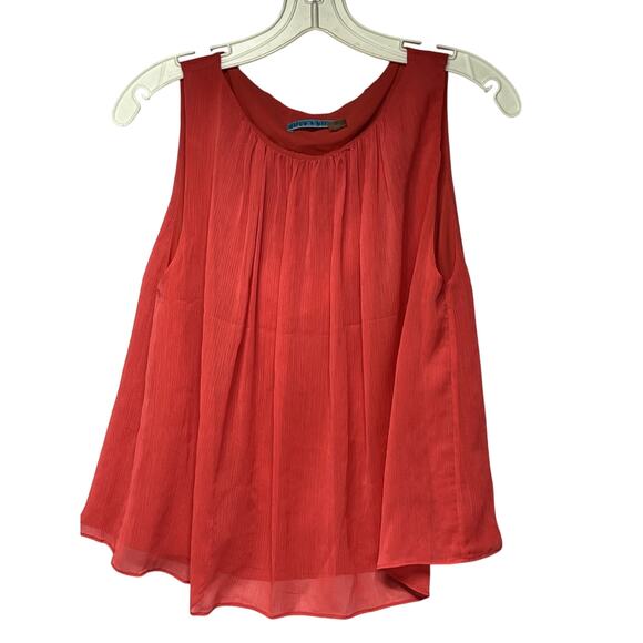 ALICE OLIVIA Top XS Crinkle Chiffon Sleeveless Boat Neck Pleated Blouse Pink - Picture 1 of 6